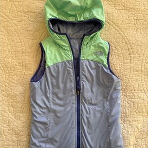 The North Face Girls Blue Green Reversible Hooded Vest